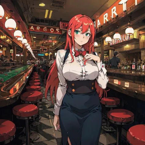 best_quality,Raw,illustration,(muted color,partially colored:0.8),detailed linear hatching\(texture\),official art,recolored,flat color,
night,bar,1girl,waitress,casino,underground,busy,