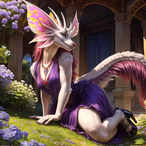 (uploaded on e621), safe_pos, ((solo)) (feral, ,Mizutsune), female, chest tuft, blue eyes, posing, sexy, anthro, ((masterpiece)), 4k, 2k, absurd res, detailed background, complex background, (intricate:0.9), (high detail:1.2), (sharp focus), shaded, (detailed lighting), (detailed skin), (half body shadow), (detailed fur), looking at viewer, flower, best quality, shaded, extreme detail, highly detailed, long hair, smile, ultra detailed, intricate, beautiful eyes, detailed face, good anatomy, Perfect eyes, tail up, asymmetric shot, ballroom setting, (elegant ball dress, high heels), clothed, clothing, front view, luxurious:1.3, (blue hydrangea:1.2), adorned bedsheets, adorned pillows, by ecmajor, by alphonse mucha, detailed snout, best quality, shaded, extreme detail, highly detailed, ultradetailed, intricate, top angle view, realistic, detailed background, hi res, realistic, photography \(artwork\), (by kenket), by ross tran, by michael & inessa garmash, by pino daeni, by isvoc, by kiguri, by alena aenami, by ruan jia, (by zenthetiger, by wolfy-nail), by Enki Bilal, by drmax, photorealism, looking pleasured, bright and rich colors, rendered by unreal engine, realistic, detailed background, hi res, realistic, photography \(artwork\), (by kenket), by ross tran, by michael & inessa garmash, by pino daeni, by isvoc, by kiguri, by alena aenami, by ruan jia, (by zenthetiger, by wolfy-nail), by Enki Bilal, by drmax, hioshiru), top view, looks at the camera, smile, looking pleasured,character portrait of a sexy,female,anthro,solo,hi res,soft shading,good anatomy,cinematic lighting, by woolrool,by enro_the_mutt,by repzzmonster,by snowskau:0.5,by lvlirror,by bebebebebe,by kakhao,buta99, detailed background,outdoors,blue eyes,athletic, <lora:add_detail:1.3> <lora:MH_Mizutsune_a7_8_VPred:1>