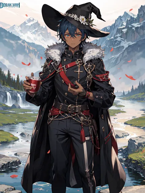 1boy,outdoors, mountain,fantasy,dark_skin,coat,shirt,<lora:brd-10:1>