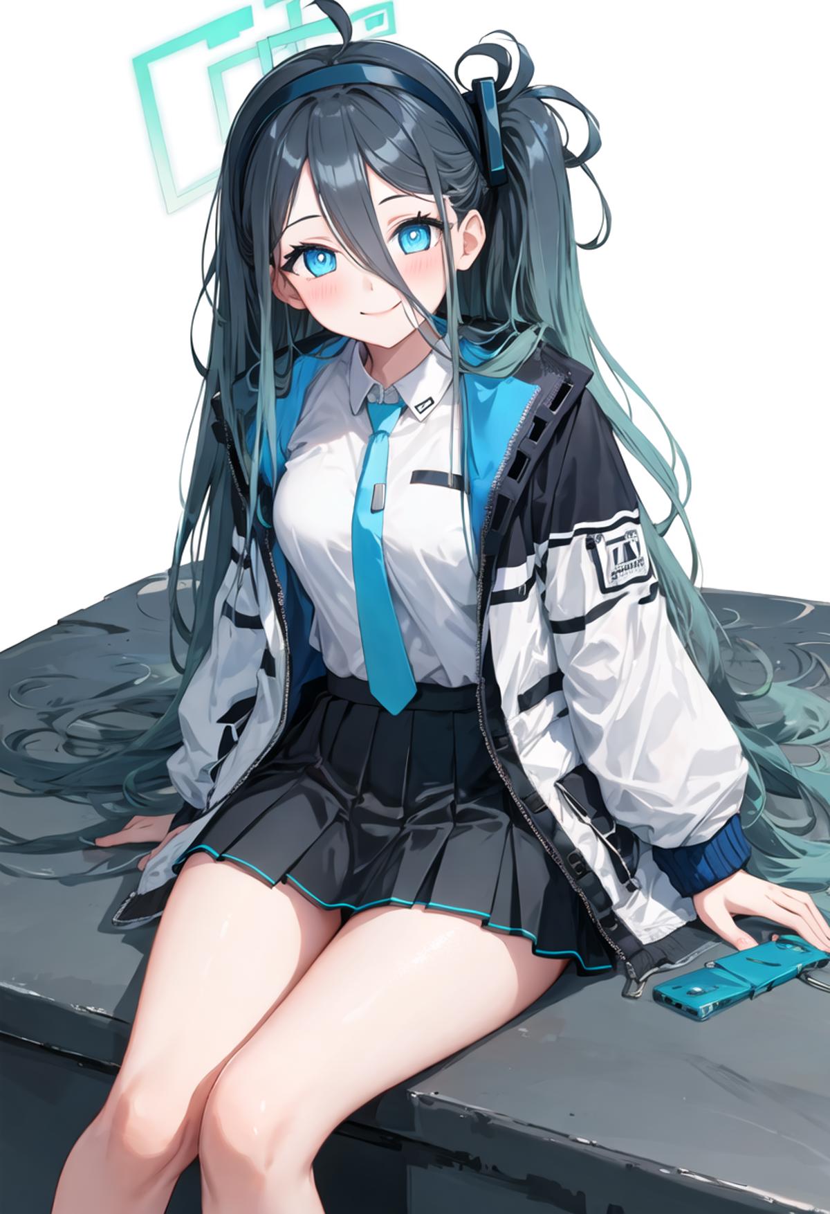 Anime girl with long black hair sitting on a table - SeaArt AI