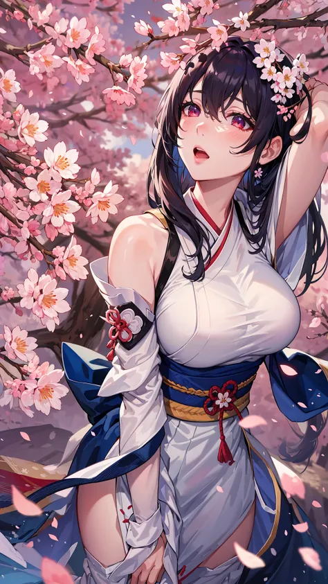 8k, (masterpiece, top quality, beautiful and aesthetic:1.2), (big breasts:0.7), <lora:koreanDollLikeness:1>, glowing body, sakura, 1girl, solo, hanbok, falling sakura petals, full body, sexy