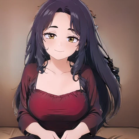 (masterpiece:1.4), high quality, high definition, sharp focus, detailed clothes, detailed body, detailed face, anime, best quality, 4k, 8k, absurd resolution, intricate detail, detailed hands, detailed eyes, animation, illustration, highly detailed, highres, extremely detailed, <lora:ETO_OCC002:0.7> ETO_OCC, black hair, (curly hair:1.5), long hair, thick eyebrows, <lora:hyperdenoiser_v090:0.6>, (looking at viewer:1.6), (plump:1.2), (curvy), (thick), (hazel eyes:1.3), (parted bangs:1.4), <lora:mesugaki-10:0.6>, smiling, smug, <lora:ETO_OC:0.2> ETO-OC, <lora:sensualface_type1:0.6>, seductive smile, <lora:perfetfingers:1>, pureerosface_v1, prettify, OverallDetail, Illust-InstaFilter, hotify, edgQuality, Earth-QualityPos, BodyPositive, Best_QualityPos, rest her head and arms on the table, Close-up, 1girl, breasts, skindentation, <lora:pinup_resize:0.8>, <lora:hyperrefiner_v090:0.6>, (detailed dress), cleavage, <lora:maroondress-10:1> Maroon dress, spaghetti strap,bare shoulders