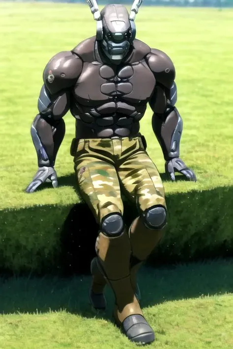 (masterpiece:1.4), high quality, high definition, sharp focus, detailed clothes, detailed body, detailed face, anime, best quality, 4k, 8k, absurd resolution, intricate detail, detailed hands, detailed eyes, animation, illustration, highly detailed, highres, extremely detailed, <lora:hyperdenoiser_v090:0.6>, <lora:perfetfingers:1>, <lora:Briareos001:0.8> Briareos, Sitting on a windowsill, legs dangling outside, lost in thought., robot, jacket, open jacket, camouflage pants, boots, mecha, cyborg, glowing, sparks, <lora:Lapis_Lazuli:0.8> lapis_lazuli, gold