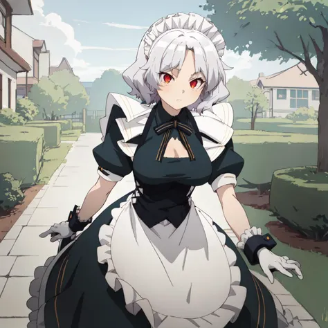 <lora:BTTina2D:1> bttina, tina holly, maid outfit, best quality, masterpiece, anime backyard, 1girl, solo, strolling