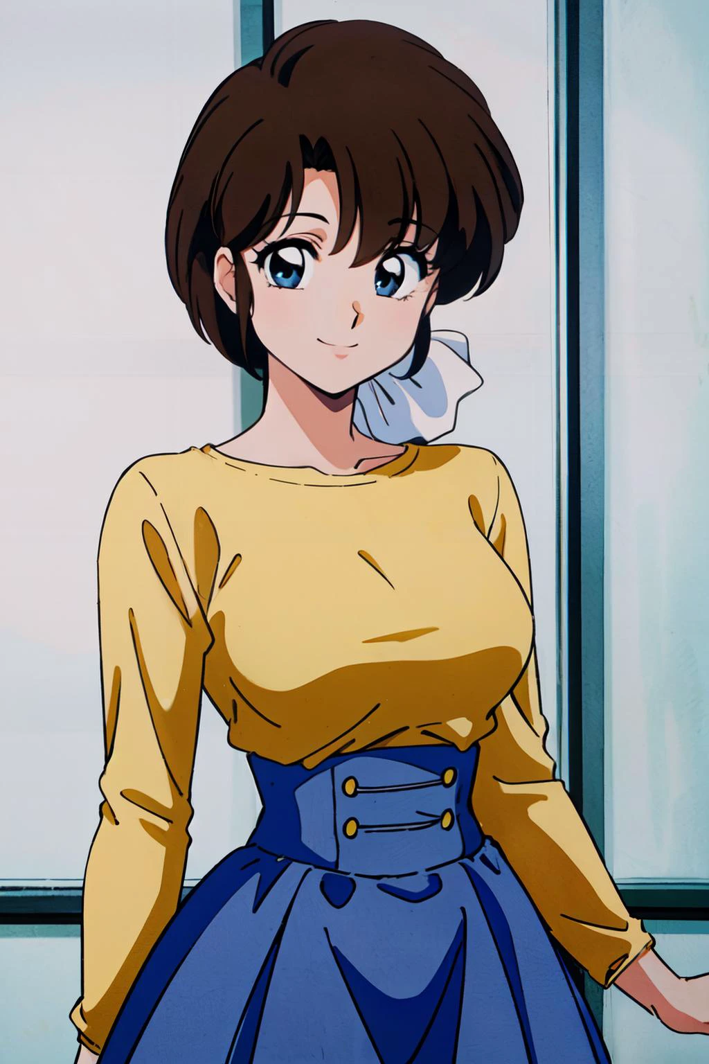 <lora:Tendou_KasumiV2:0.7> ,tendou_kasumi,
Yellow_Shirt_blue_high-waist_skirt
, cowboy shot,
(best quality, masterpiece, RAW photo,ultra-detailed:1.2), <lyco:GoodHands-beta2:1.0>,1girl,solo,looking at viewer,smile