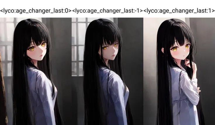 masterpiece,best quality,1girl, solo, long hair,black hair, yellow eyes,looking at viewer,<lyco:age_changer_last:0>