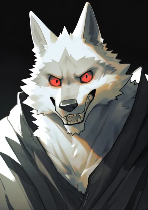terroral,blood vess,rampage,zombie,Blood on the body,The corners of his mouth were stained with blood,solo person,White body,White ears,White hair,White fur,Overall white,Orange-yellow eyes,Wolf tail,Wolf orcs,young,Wear a short-sleeved shirt,Ultra-clear screen,Soft lines