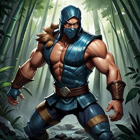 Mortal Combat the game, (Sub-Zero:1.2) in bamboo forest, intricate details, perfect lighting, masterpiece, (best quality:1.3), <lyco:GoodHands-beta2:1>