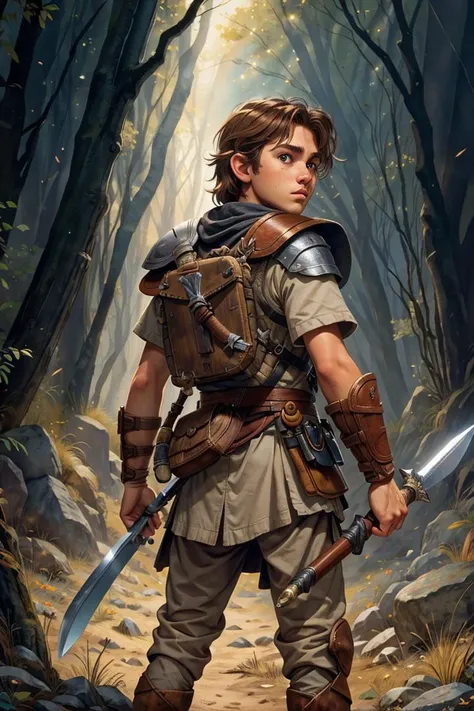 masterpiece, best quality,
Grey-eyed European boy with brown hair, he has a sword in his back in his quiver, RAW photo, full sharp, (FullHD epic wallpaper) 8k uhd, dslr, soft lighting, high quality, film grain, Fujifilm XT3