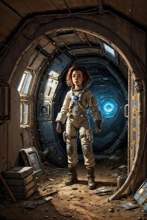 masterpiece, best quality,
Aesthetically pleasing atmosphere and detailed dramatic portrait of a post apocalyptic astronaut hiding in her bunker, sci-fi