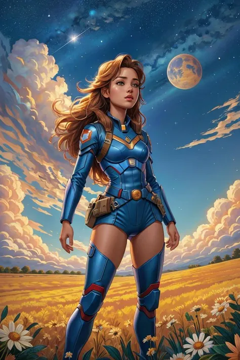 there is a woman in a futuristic dress standing in front of a bunch of people, large dieselpunk flying airships, dribbble, inspired by Gil Elvgren, fantasy paladin woman, inspired by Mark Brooks, [ bubbles, portrait of helen of troy, sci - fi : :, golden armour
