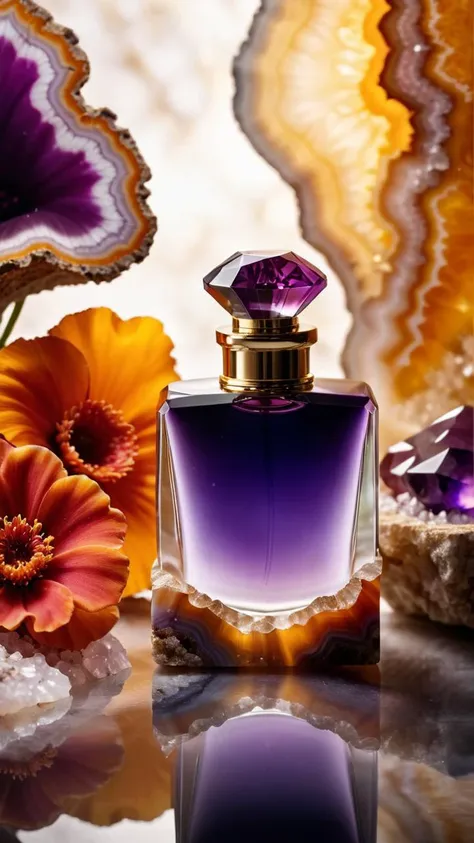 RAW Photography,Mock up of minimal elegant graceful shape perfume bottle in (piece of Agate Geode gems:1.3),exotic flowers,drops, Stylish parfumerie banner,light led square background, (sharpness in detail:1.1), Canon EOS 5D Mark IV, masterpiece, 35mm photograph, (iconic photograph:1.4), (visual storytelling:1.2), film grain, award winning photography,vibrant use of light and shadow, vivid colors,high quality textures of materials, volumetric textures perfect composition, dynamic play of light, rich colors, epic shot, perfectly quality, natural textures,high detail, high sharpness, high clarity, detailed ,photoshadow, intricate details, 8k