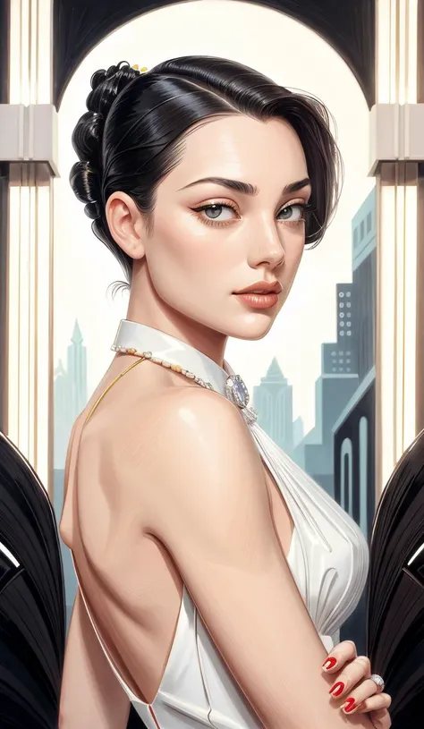 (art deco inspired painting of, decorative:1.2) J3ss1c4R3yn0lds:1.2, focus on eyes, risque, sexy and seductive, slicked back hair styled wind-swept hair, crystal clear, by erte, vargas, Helena Lam, Franois Batet, <lora:epiCRealismHelper:0.4> <lora:hairdetailer:0.4> <lora:add_detail:0.3>