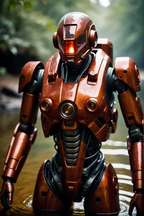 Documentary RAW Photography,transparent red worn mech suit, ((light bokeh)), intricate, ((translucent) liquid water [rust]), elegant, (sharpness in detail:1.1), masterpiece, 35mm photograph, (iconic photograph:1.4), (visual storytelling:1.2), film grain, award winning photography,vibrant use of light and shadow, high quality textures of materials, volumetric textures  perfect composition, dynamic play of light, rich colors, epic shot, perfectly quality, natural textures,high detail, photoshadow, (natural colors, correct white balance, color correction, dehaze),(intricate detailed), 8k