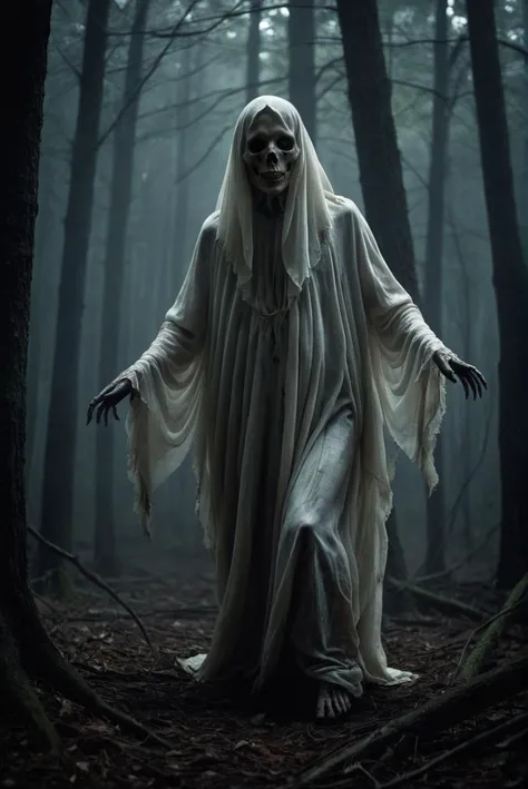 (dynamic pose:1.2),(dynamic camera),photoart_style,(A creepy looking ghost in a dark forest, horror fantasy art, dark fantasy horror art, just art for dark metal music, fantasy horror art, detailed 4k horror artwork, dark fantasy artwork, eerie and grim art style, dark fantasy art, horror artwork, horror art, fantasy dark art, grimdark art, horror concept art, elegant horror artwork),realistic,(film grain),ultrarealistic 4k,cinematic light,light glare,light flare,perfect composition, dynamic play of light, rich colors, epic shot, perfectly quality, natural textures,high detail, photoshadow, (natural colors, correct white balance, color correction, dehaze),(intricate detailed),