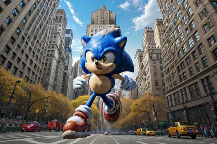 <lora:B41100n_01C-final:0.9>,a raw photograph of a large helium filled (B41100n balloon:1.1) shaped like (sonic-the-hedgehog:1.2),floating high above the street with team holding guide ropes,near Central Park in New York City,during Macy's parade,with park and trees behind,with tall buildings in background,realistic photograph,wide_angle_view,highres,absurdres,hyper realistic,HDR UDH 8K wallpaper,depth_of_field,photo realistic,award winning,best quality,masterpiece,intricately detailed,, high saturation