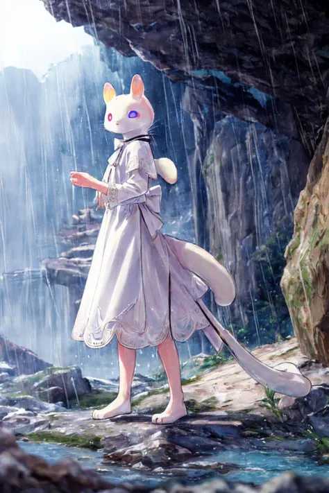 (slugcat:1.2), (tail:1.2), standing, white body, solid eye color,(raining:1.1), cave <lora:slugcatv1.1:1> , highres,(intricate details:1.2),(perfect details), <lora:add_detail:0.5>
