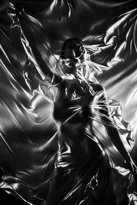 foil covered, 1girl, monochrome, greyscale, realistic
<lora:CoveredWithStuff:1.2>