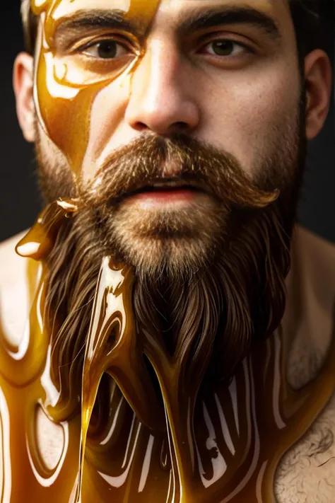 man, beard, face, honey covered
<lora:CoveredWithStuff:0.7>