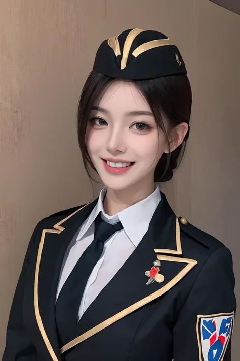 ultra-detailed,highly detailed,best quality,masterpiece,illustration,cf yemeigui,1girl,solo,cosplay,military uniform,long legs,light smile,garrison cap,necktie,jacket,alternate costume,looking at viewer,portrait,upper body,<lora:cf yemeigui_v1_03:0.7>,