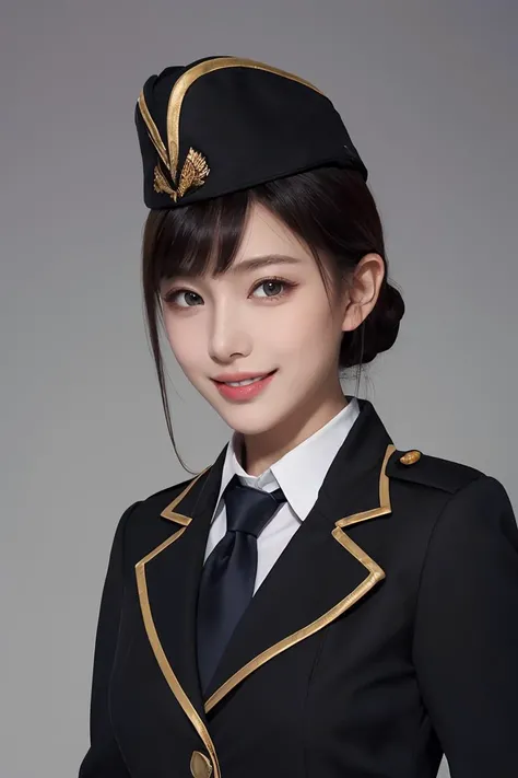 ultra-detailed,highly detailed,best quality,masterpiece,illustration,cf yemeigui, 1girl, solo, cosplay, military uniform, long legs, light smile, garrison cap, necktie, jacket,alternate costume,looking at viewer, portrait,upper body, <lora:cf yemeigui_v1_03:0.7>