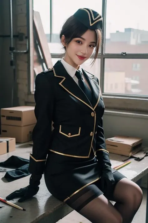 ultra-detailed,highly detailed,best quality,masterpiece,illustration,
cf yemeigui, 1girl, solo, cosplay, military uniform, long legs, light smile,
gloves, garrison cap, necktie, pencil skirt, jacket,alternate costume,torn pantyhose,
dynamic pose, looking at viewer, ruins, factory, sitting,
<lora:cf yemeigui_v1_03:0.6>