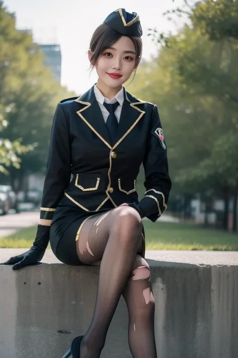 ultra-detailed,highly detailed,best quality,masterpiece,illustration,
cf yemeigui, 1girl, solo, cosplay, military uniform, long legs, light smile,
gloves, garrison cap, necktie, pencil skirt, jacket,alternate costume,torn pantyhose,
dynamic pose, looking at viewer, outdoors, nature, sitting,
<lora:cf yemeigui_v1_03:0.9>