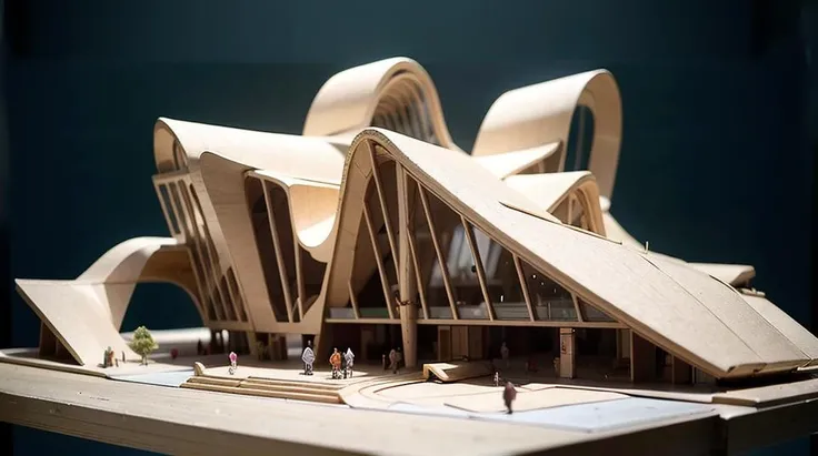 Zaha Hadid's buildings are sculptural masterpieces with their bold,organic forms. Its faade is curved to create a dynamic and futuristic appearance. The exterior of the building is characterized by smooth lines and asymmetric shapes,showing Zaha Hadid's avant-garde design language,building model,on the table,panorama,Cinematic Lighting,<lora:JZMX_20230823200909:0.8>,