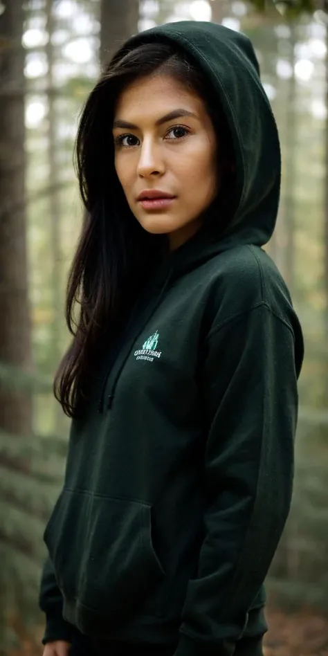 photo of beautiful (heather_vahn:1), 1girl, a woman with perfect hair, (hazel Fleece Hoodie :1.1), (standing in the forest:1.1), modelshoot style, 
(extremely detailed CG unity 8k wallpaper), professional majestic (photography by lee friedlander:1.1), (Fujifilm X-H2S Mirrorless Camera), 24mm, exposure blend, hdr, faded, extremely intricate, High (Detail:1.1), Sharp focus, dramatic, soft cinematic light,
 (looking at viewer), (detailed pupils), (upper body), 
4k textures, elegant, ((((cinematic look)))), soothing tones, insane details, hyperdetailed, low contrast
<lora:heather_vahn:0.9>