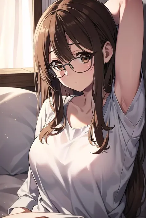 sawakoyamanaka, <lora:sawakoyamanakatest:1>,
sawako yamanaka, (brown eyes:1.5), brown hair, glasses, long hair,
BREAK lingerie,
BREAK looking at viewer,
BREAK indoors, bed,
BREAK <lora:GoodHands-vanilla:1>, (masterpiece:1.2), best quality, high resolution, unity 8k wallpaper, (illustration:0.8), (beautiful detailed eyes:1.6), extremely detailed face, perfect lighting, extremely detailed CG, (perfect hands, perfect anatomy),