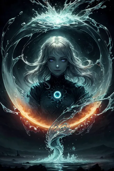 (masterpiece, best quality), abstract and colorful paint style, <lora:add_detail_v5:1>
1 girl, adult (elven:0.7) woman, silver eyes, chestnut drill hair,
solo, half shot, looking at viewer, detailed background, detailed face, (<lora:InfraBlackholeTech:0.6>, excessive energy, inblackholetech theme:1.1), (glowing eyes:1.05), water sorcerer, surrounded by swirling water, <lora:waterVFX:0.4> whirlpool, fantasy hydromancer clothes, walking, floating particles, smiling, mystical water, vapor, lake in background, shore, backlighting, ethereal atmosphere,