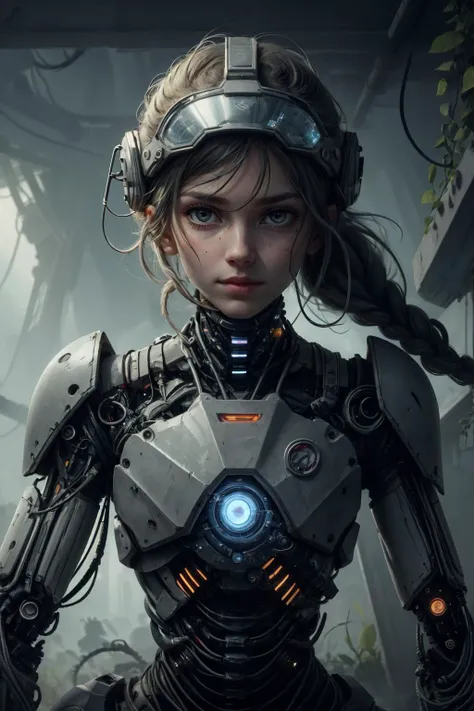 A girl from the future holding a large shield,cyberpunk,Holographic projection,Fault art,mechanical aesthetics,neon lights,Laser light,fluorescence,glow effect,liquid metal,Copper plate engraving,Unreal Engine