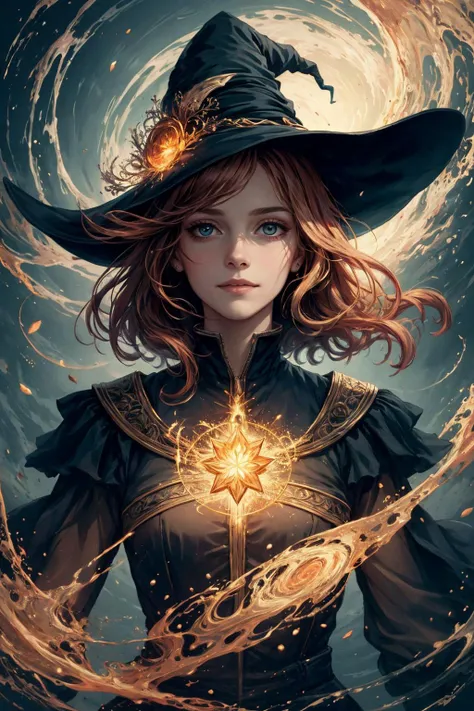 (masterpiece, best quality), photorealistic rendering, <lora:add_detail_v5:1>
1 girl, adult (elven:0.7) woman, coral eyes, auburn updo hairstyle,
(style-swirlmagic:0.8), portrait, looking up, solo, upper body, detailed background, light smile, witch hat, witch, magical atmosphere, hair flowing in the wind, yellow trimmed dark colored clothes, dynamic pose, colorful swirling elemental lightning in the air, swirling portal, dark magic, floating particles, clouded background, backlighting,
<lora:FujiVelvia50:0.4>,