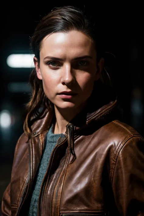 A stunning intricate full color portrait of rfg, wearing a brown leather jacket, epic character composition, by ilya kuvshinov, alessio albi, nina masic, sharp focus, natural lighting, subsurface scattering, f2, 35mm ,<lora:RebeccaFerguson-RealVision-V1.0:1>