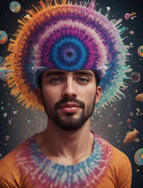 a man eating some ice cream, ice cream cones, prismatic, technicolor, psychedelic, avant garde, tie dye, dreamscape, cosmic array, pixelated, fish eye lens, professional photo 4k, high resolution, high detail,
