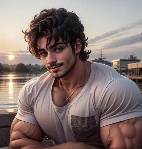 close up shot, <lora:Jaimie_OC:0.5> jaimie, black_hair, cute male, watching the sun set wearing a simple tshirt, soft smile, professional photo 4k, high resolution, high detail, highly detailed, sharp focus, exposure blend