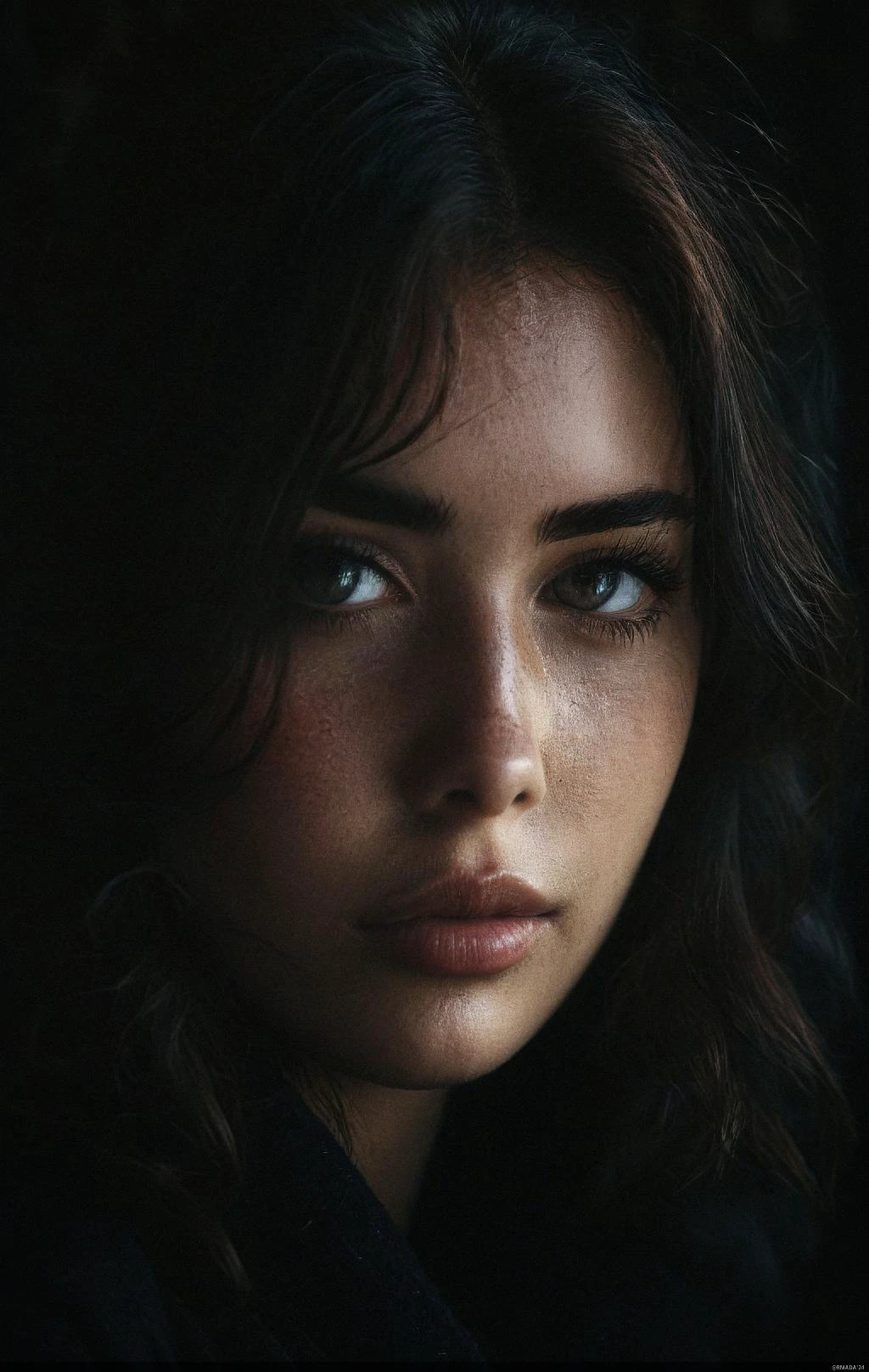 + cinematic photo dark photo of portrait of beautiful woman, 35mm cinematic, film, bokeh, professional, 4k, highly detailed, 35mm photograph, film, bokeh, professional, 4k, highly detailed <lora:Into_Darkness:1>