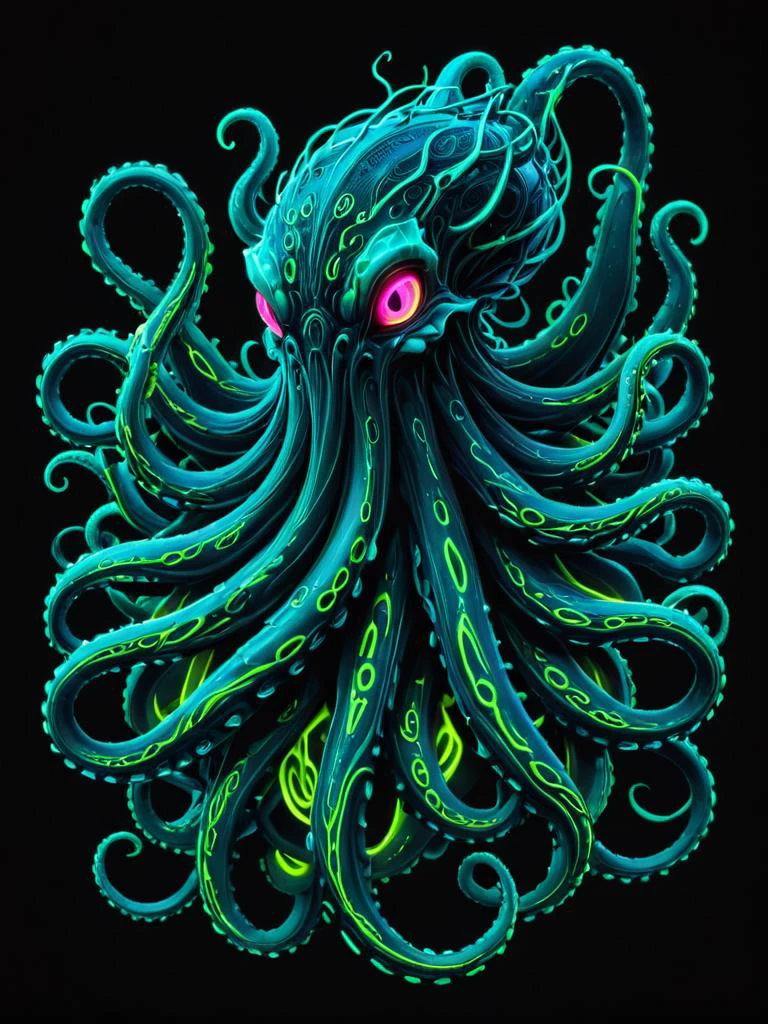 kraken with slimy tentacles made of neon_style, intricate details, symbols, abstract, realism, sharp focus, masterpiece, sharp details, sfw, <lora:Neon_Style_XL:0.8>