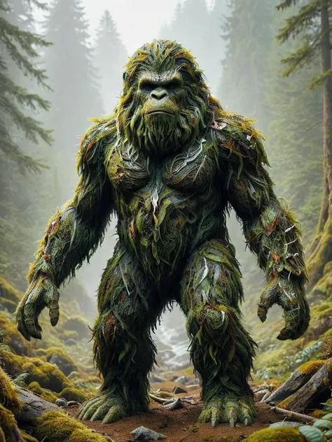sasquatch with elusive nature made of grsw, intricate details, symbols, abstract, realism, sharp focus, masterpiece, sharp details, sfw, <lora:grsw:0.8>