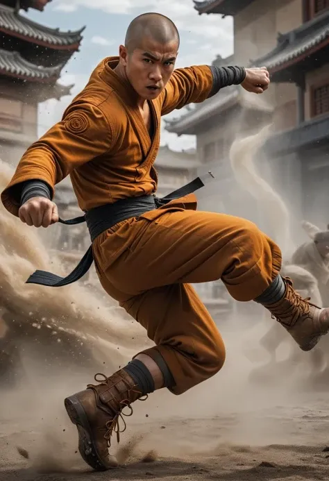 action shot, Shaolin monk hyper - detailed,make a super power fist and destroys the world,cinematic 8k, <lora:RMSDXL_Enhance:2> <lora:RMSDXL_Darkness_Cinema:1> <lora:d\EnvyActionShotXL01:0.85>, action shot,