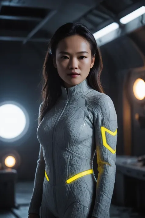 a shu qi <lora:RMSDXL_Photo:2>,standing with a minimal twist at the waist pose,in a secret antarctic base,(dividing),neon,opulent,crafting,close-up,mystical,high contrast,high definition,rendered by octane,intricate,(highly detailed),lots of fine detail,detailed face and eyes,((epic)),rim sunlight,intricate detail,masterpiece,cinematic lighting,