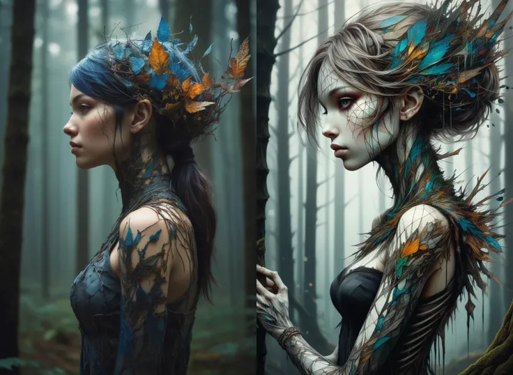 mysterious silhouette forest woman, by Minjae Lee, Carne Griffiths, Emily Kell, Geoffroy Thoorens, Aaron Horkey, Jordan Grimmer, Greg Rutkowski, amazing depth, masterwork, surreal, geometric patterns, intricately detailed, bokeh, perfect balanced, deep fine borders, artistic photorealism , smooth, great masterwork by head of prompt engineering