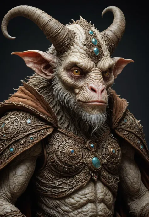 A hyper-realistic image depicting two Karnathi humanoid characters standing side by side. The male character on the left retains his imposing, muscular build with detailed, textured skin resembling that of the model in the reference image. However, his features are slightly softened to appear more human. His chest is more human-like, with less pronounced ridges, while still maintaining the strong, alien musculature. His eyes are a striking orange-hazel color, resembling a natural human eye but with a distinct vibrancy. His ears are pointed, and his skin tone is a mix of gray and earthy tones, giving him an otherworldly yet relatable appearance. The female character on the right has a more humanoid figure but retains alien characteristics such as textured, bone-like skin. Her facial features are more human, with a defined jawline and high cheekbones. Her horns are integrated into her hair, curving naturally as if they are a part of her skull, growing elegantly from her head. Her eyes are also a vivid orange-hazel, similar to the male, and she has pointed ears. Her body is athletic yet feminine, with human-like proportions, while still showcasing the alien skin textures and details. She wears minimal, form-fitting clothing that highlights her build, and the texture of her skin. Both characters are dressed in simple, functional clothing that complements their skin tones, adding to their formidable and alien presence. The background is neutral, ensuring that the focus remains on the detailed and lifelike portrayal of the Karnathi characters, mais humana possivel
