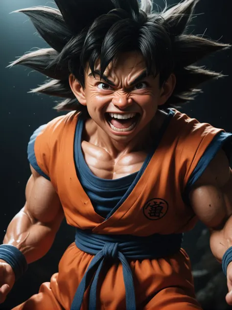 Emotions_grin512, Portrait of Goku, action pose, epic scene photorealistic, cinematic lighting, dark atmosphere, volumetric lighting, action pose, epic scene, lots of fine detail, movie style, photography, natural textures, natural light, natural blur, photorealism, cinematic rendering, ray tracing, highest quality, highest detail, Cinematic, Blur Effect, Long Exposure, 8K, Ultra-HD, Natural Lighting, Moody Lighting, Cinematic Lighting, hyper-realistic, vibrant, 8k, detailed, ultra detail,