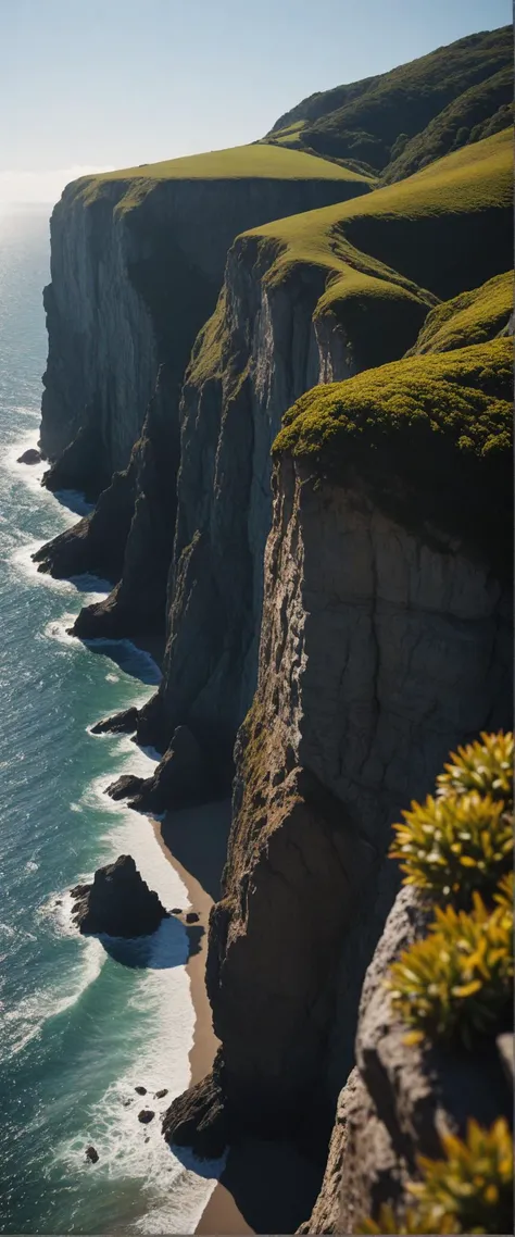 Cinematic still of ,art by Phil Foglio,extreme,still life,elfat cliff overlooking ocean,shin hanga,8k resolution,silly,High resolution,perfect,delirious. Shallow depth of field,vignette,highly detailed,high budget,bokeh,Cinemascope,moody,epic,gorgeous,film grain,grainy,