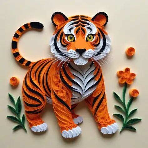 A tiger in Paper Quilling style, full body