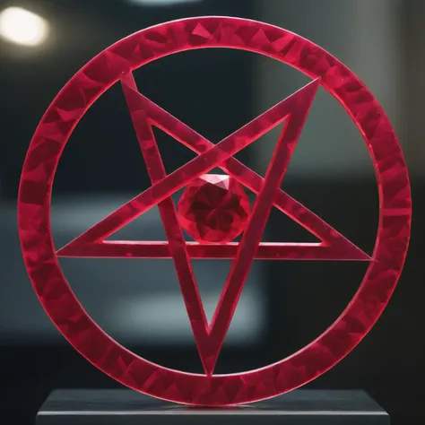 a sharp focus photo of a sculpture made of bright multi-faceted ruby