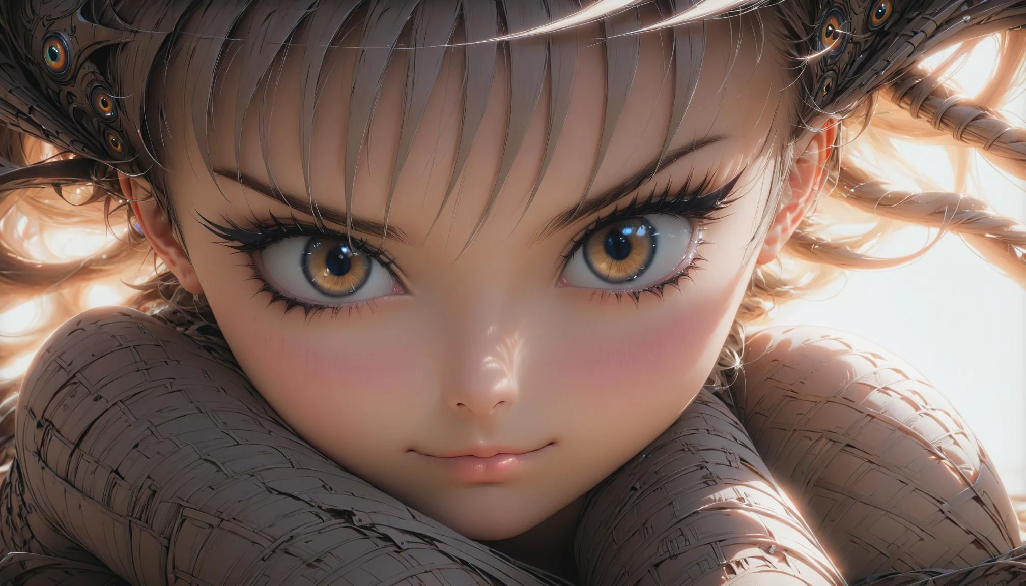 1girl, shy, embarrassed, <lora:glambyflo_xl_3-000017:1>, closeup portrait photo, half body portrait photo, three-quarters body portrait photo, megastructure, lying, on side, <lora:FF.114starlightXLAnimated_v3.LyCORIS:1>, , <lora:Peter_Gric_style_SDXL-000009:1>, Gric,, very thin waist, <lora:SDXL_MassiveCowsLoRA_v1:0.1> breasts, cleavage, slim body,, (8k, masterpiece, best quality, ultra-detailed), (an extremely delicate and beautiful)kawaii, cute, very big eyes, Aesthetic Anime Eyes, small face, large breasts, cinematic lighting, , Intricate, High Detail, Sharp focus, dramatic, masterpiece, best quality, ultra-detailed,