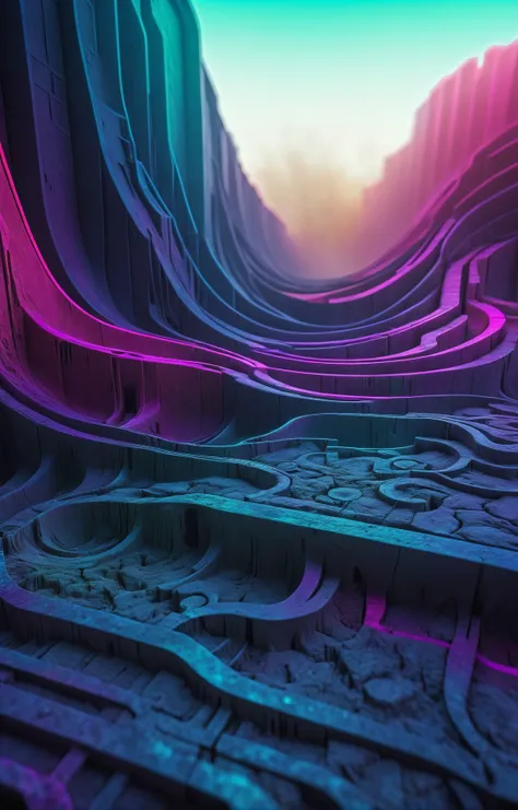 macro-photography, cyberpunk-hued colors, (gric style:1.15), fractal nightmares, topographical map of colorful lines, <lora:Peter_Gric_style_SDXL-000009:1> (bokeh:1.4), shallow depth of field, hazy, mist, brutalism architecture background, neon signage, strong colorful silhouettes,