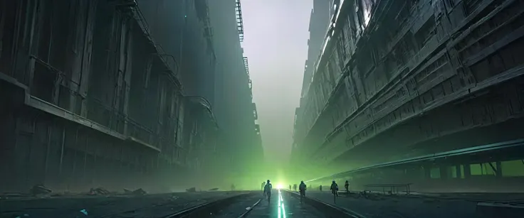 Floating skyscrapers, neon-lit streets, cyborg citizens, holographic billboards, dystopian cityscape, futuristic transportation, ethereal glow, urban evolution.,(gric style:1.05), detailed, ,